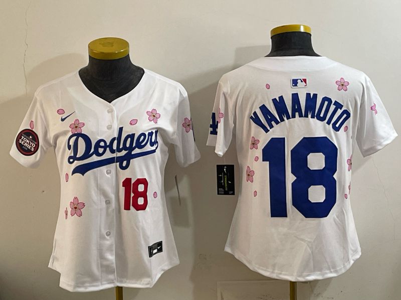 Women Nike 2026 Los Angeles Dodgers #18 Yamamoto White Sakura Edition Game MLB Jersey 02->women mlb jersey->Women Jersey